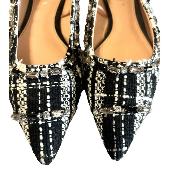 Zara Tweed Beaded Jeweled Fabric Black White Pointed Toe Flat  Shoes EU38 - Picture 5 of 12